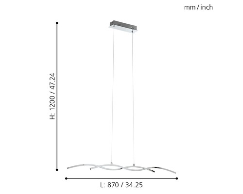LED hanglamp 10,3W 1000 lm 3000K HxL 120x87 cm chroom/wit