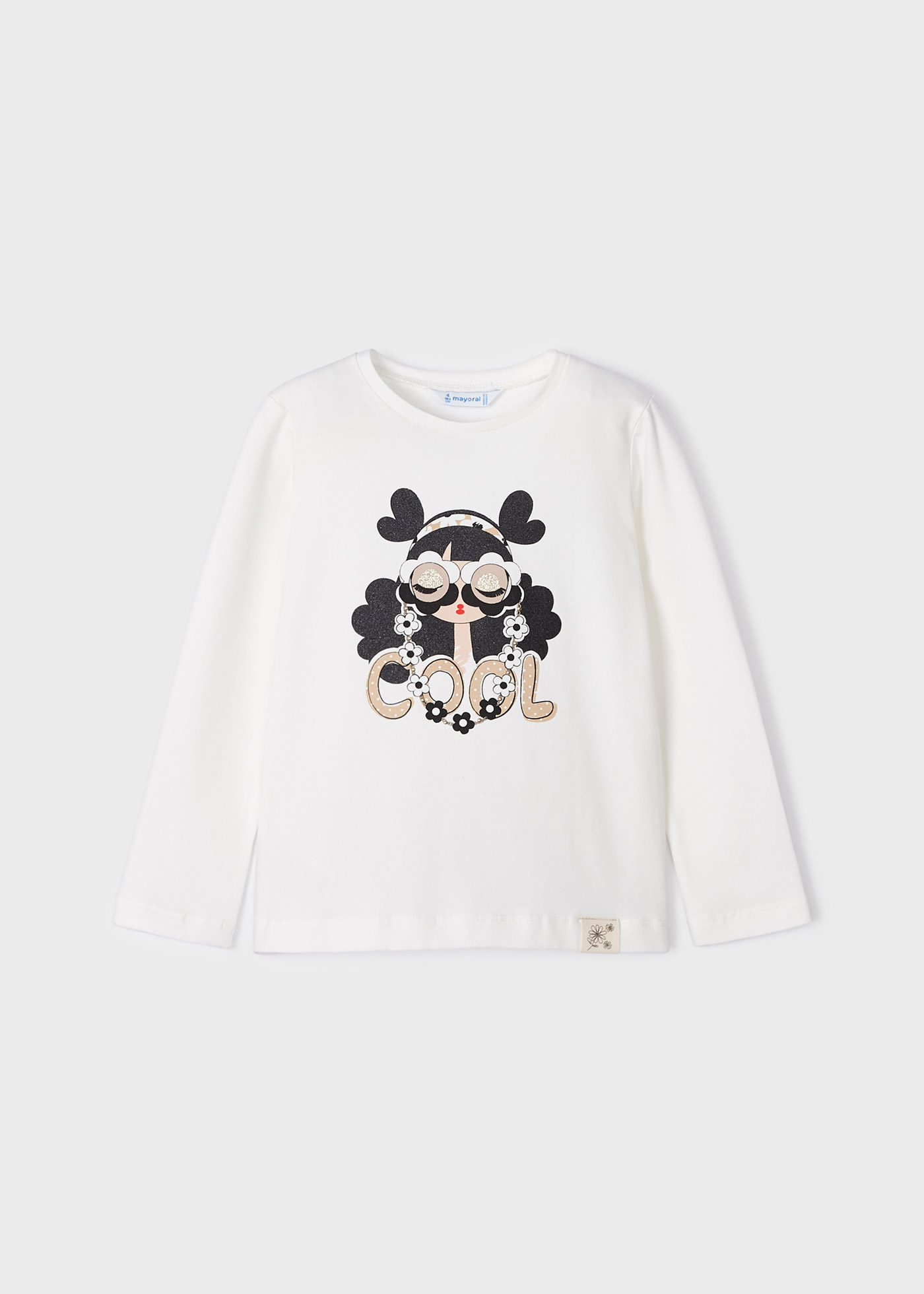 Camiseta de manga comprida para meninas, feita de algodão sustentável.