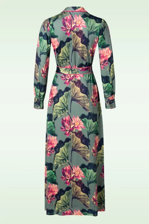 K-Design Livia Button Down maxi jurk in duck egg en multi
