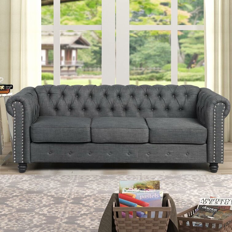 Gilles 82&rdquo; Rolled Arm Chesterfield Sofa