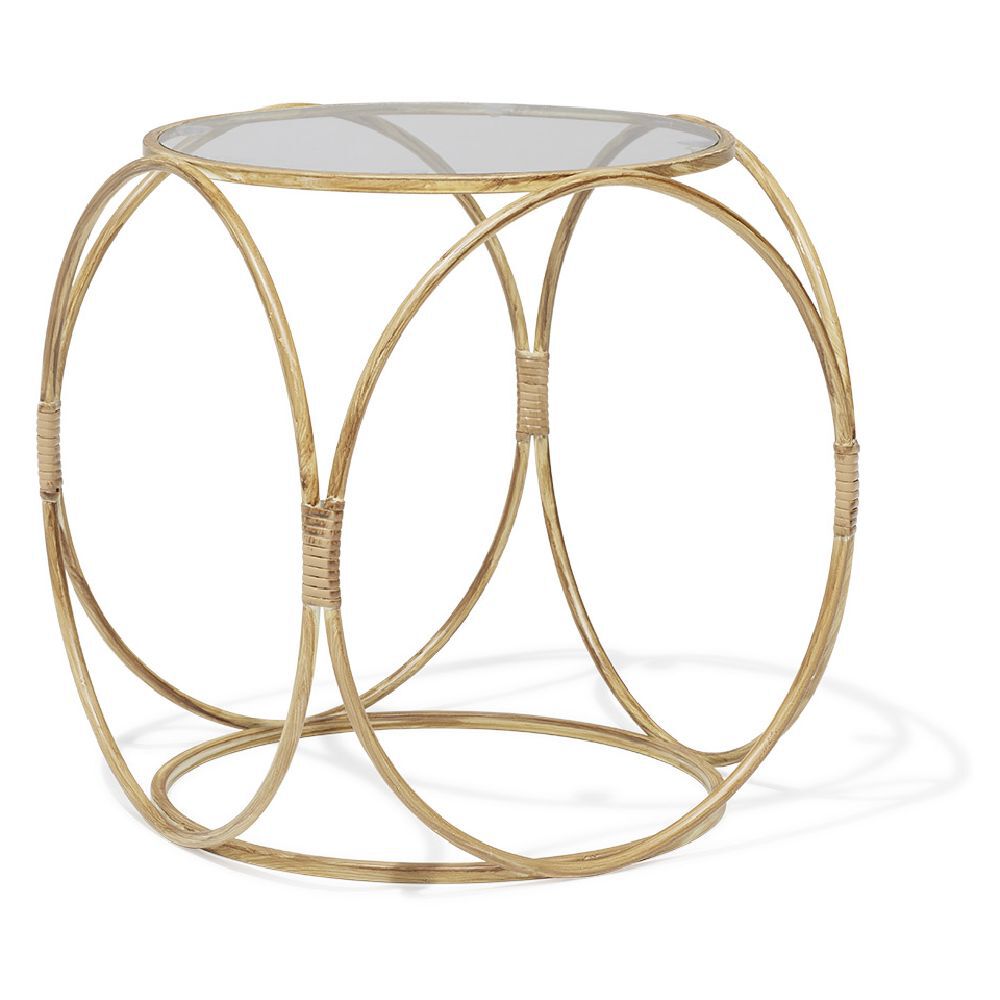 Bout de canapé Léonie rotin naturel  verre trempé Ø38xH42cm