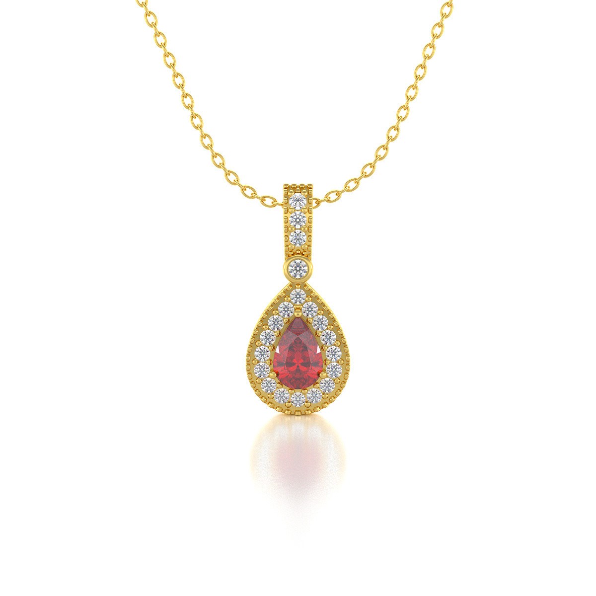 Collier Pendentif ADEN Or 585 Jaune Rubis et Diamants Chaine Or 585 incluse 1.55grs