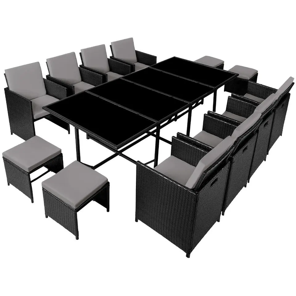 tectake Wicker tuinset Palma 8 4 1 met beschermhoes - Zwart / Grijs