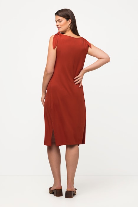 Midikleid, Zierknoten, Rundhals, ärmellos