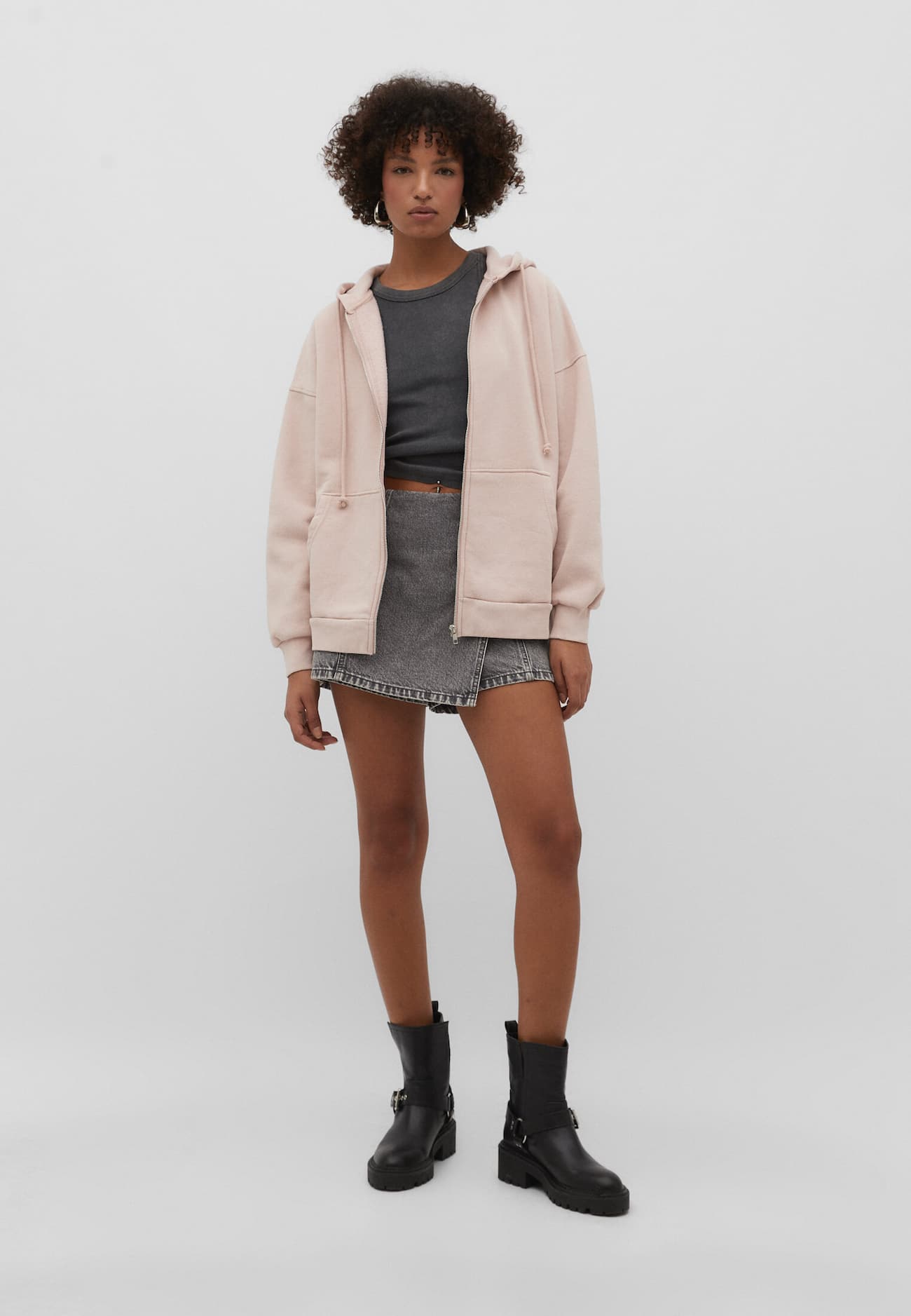 Moletom oversized com zíper e efeito desbotado