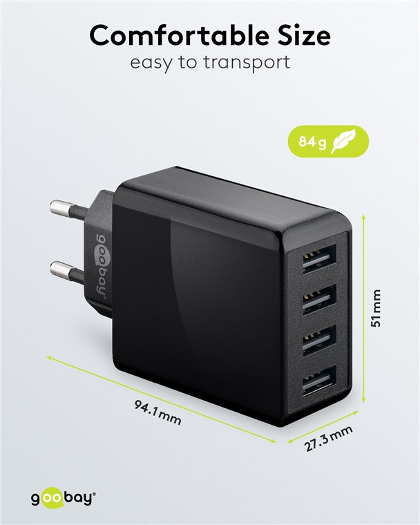 (30W/3A) 4-fach USB 2.0 Ladegerät (44953) - Schwarz