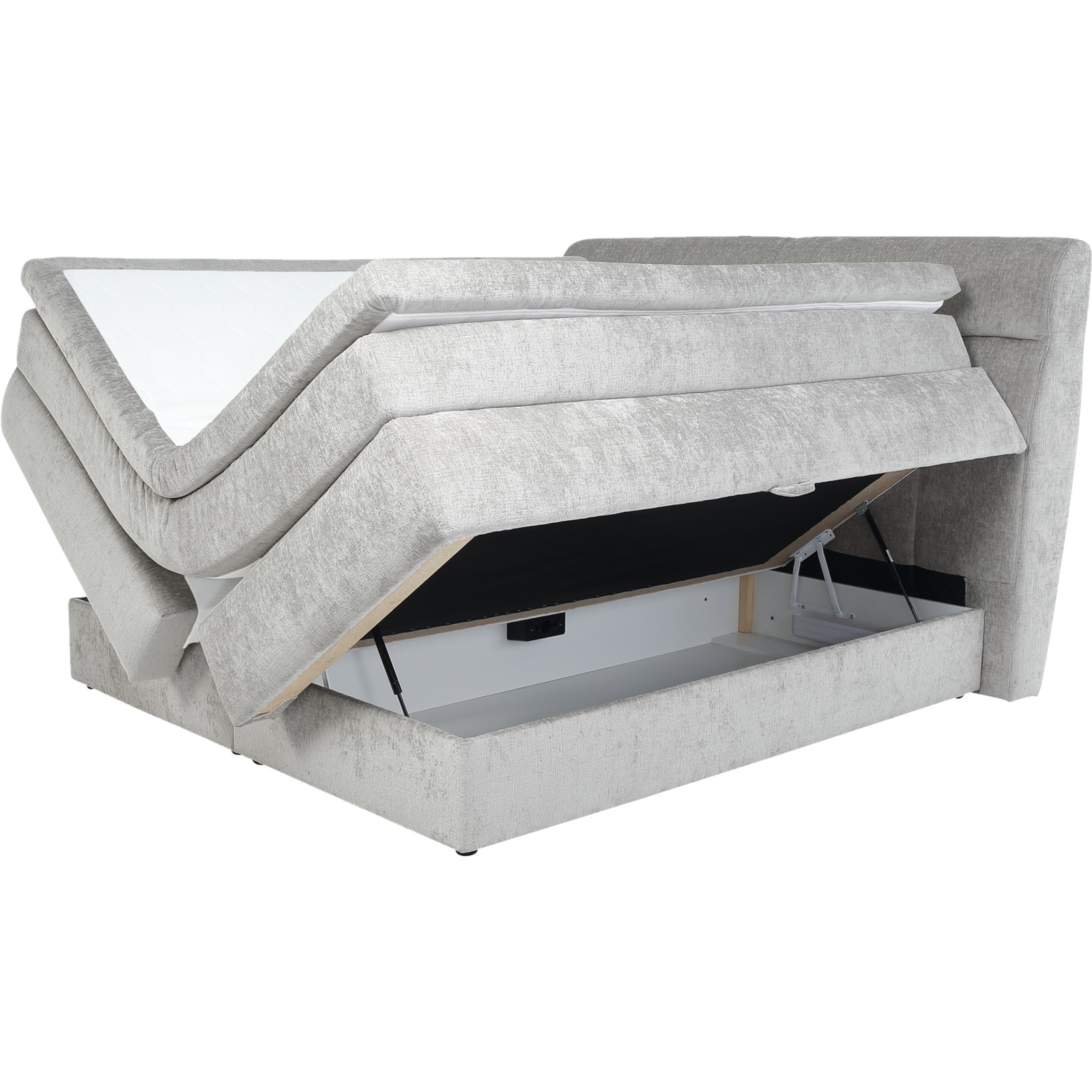 Boxspringbett Queen Stoff Chenille 180 x 200 cm, mit Bettkasten hellgrau