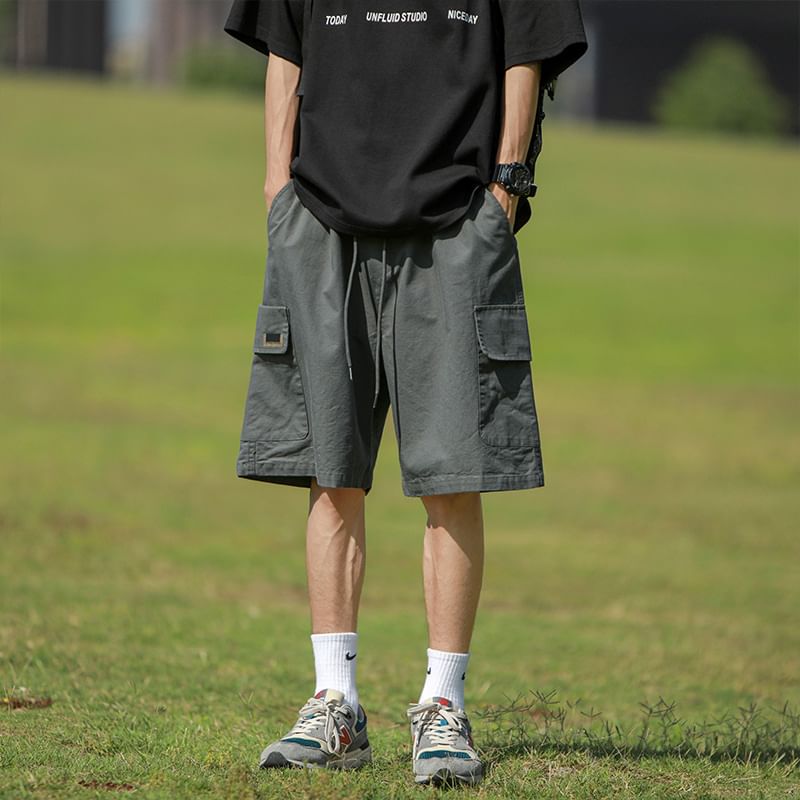 Posive - Effen cargoshorts met trekkoord in de taille
