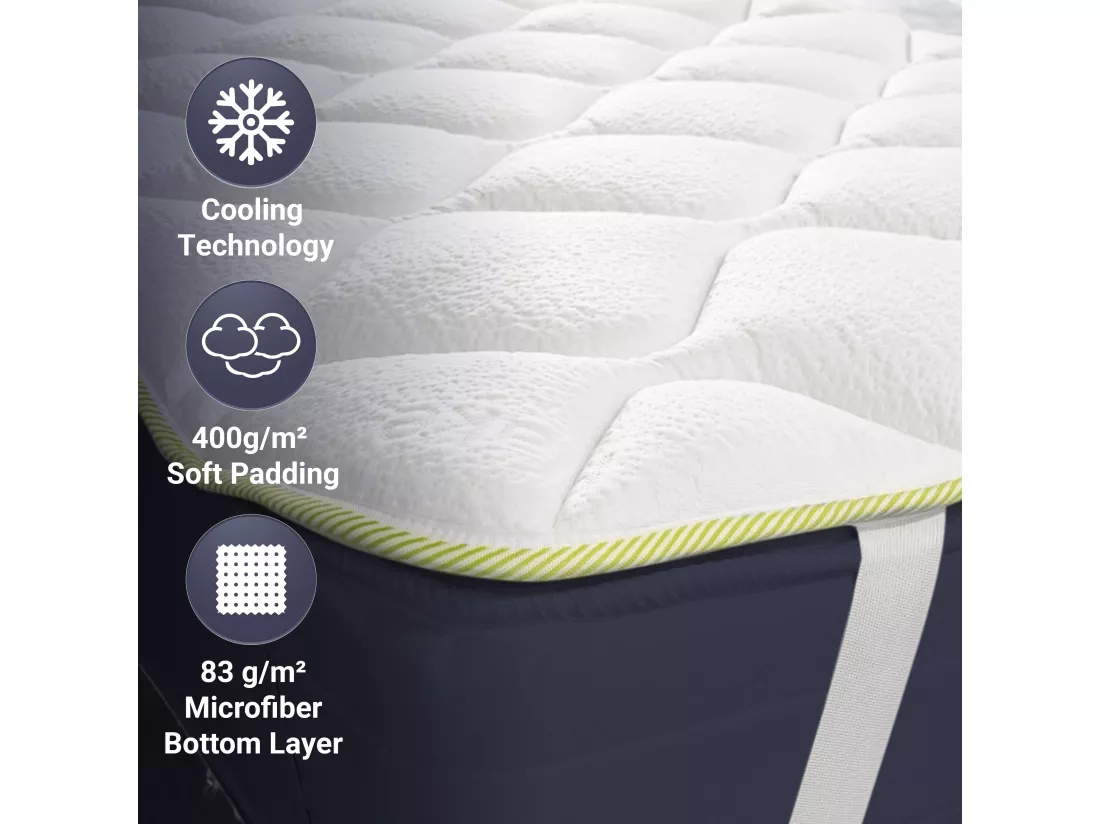 The White Stone Topper Rafraîchissant Simple avec Élastiques | Correcteur de Matelas 100 x 200 | Technologie Cooler et Propriétés Orthopédiques | Hauteur 4 cm