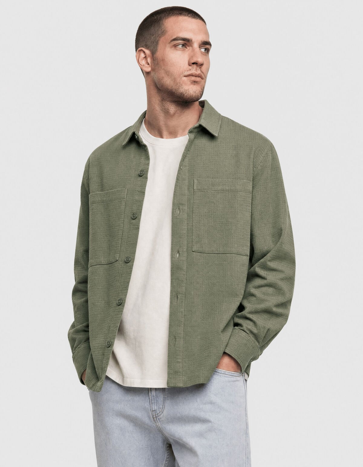 Block Jacquard Overshirt Groen