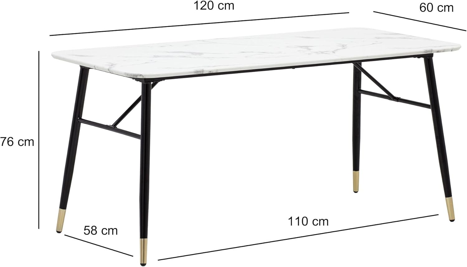 FineBuy Esszimmertisch 120x60x76 cm Esstisch Weiß in Marmor-Optik Modern, Küchentisch Klein, Speisetisch Rechteckig, Tisch Esszimmer mit Metallbeinen