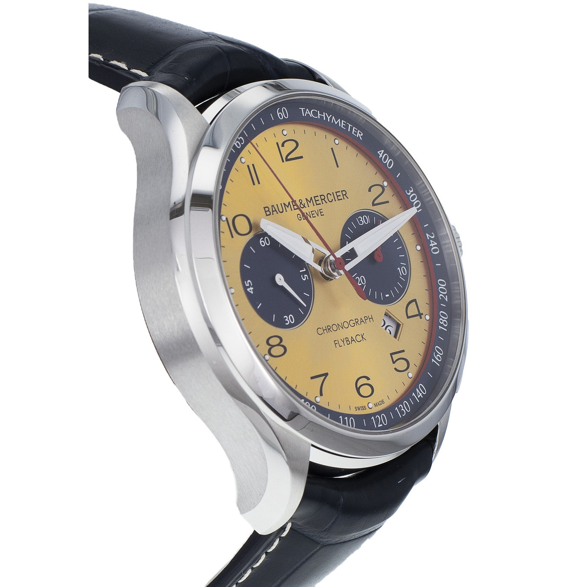 Montre d'occasion Baume et Mercier Clifton homme chronographe automatique acier bracelet cuir noir