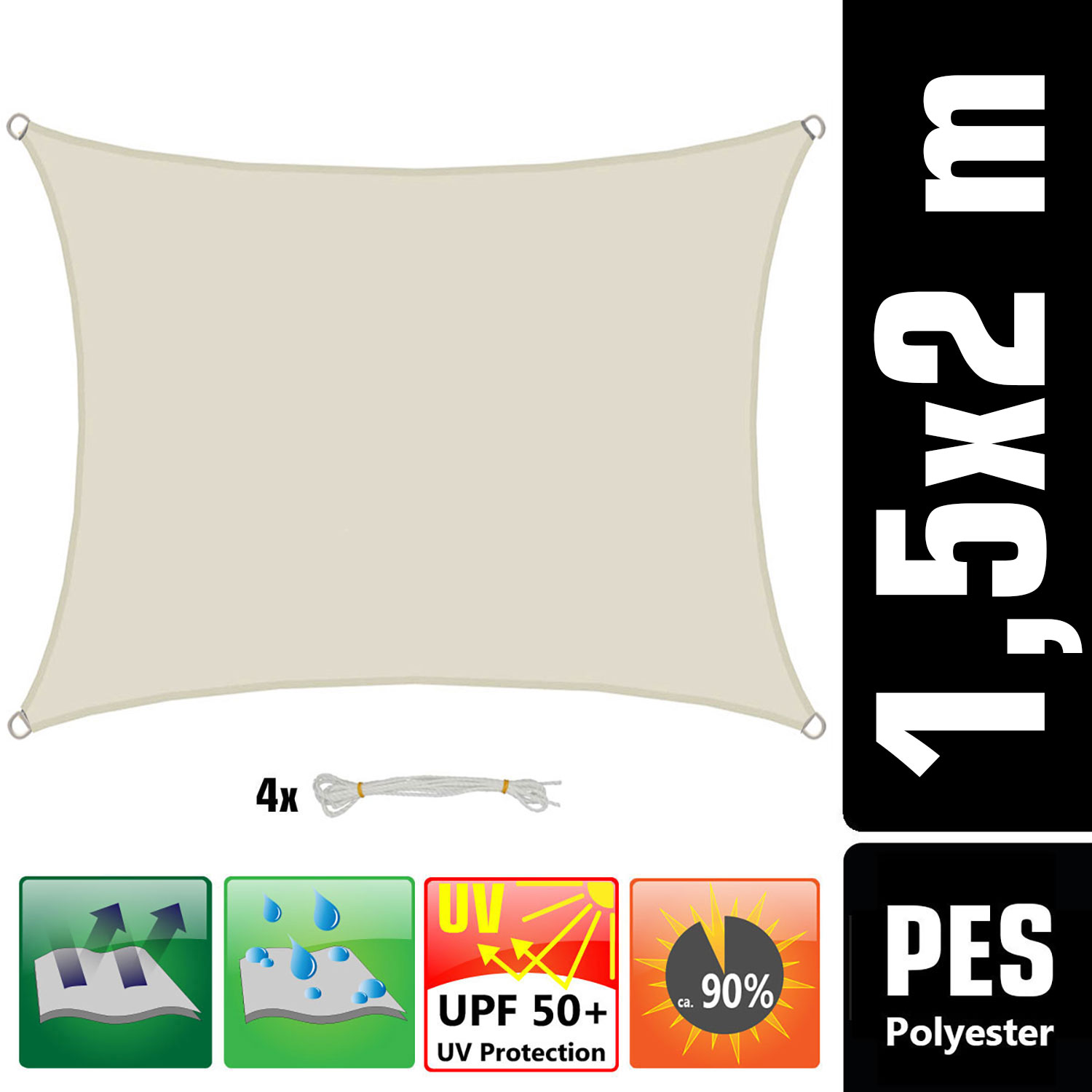AMANKA 1,5x2m beige Polyester waterdicht schaduwdoek