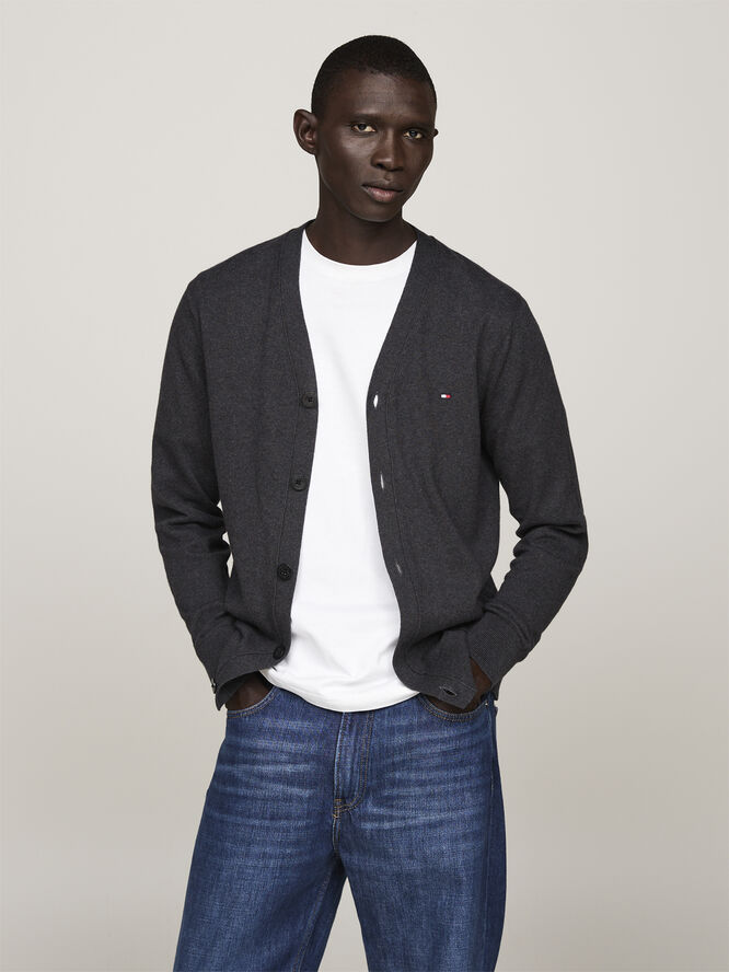 Tommy Hilfiger PIMA ORG CTN CASHMERE CARDIGAN Dark grey heather