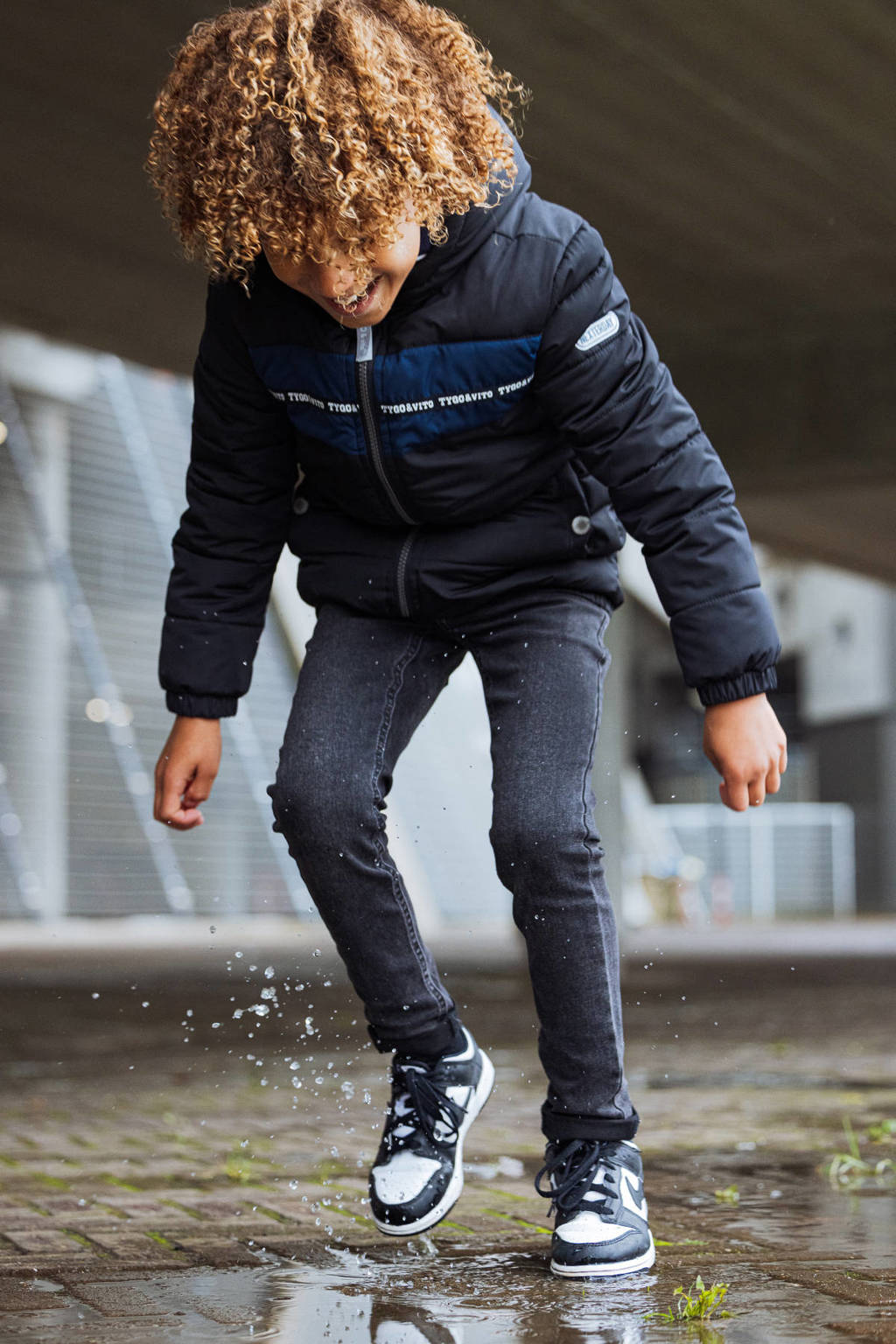 TYGO & vito gewatteerde winterjas Jordi zwart/blauw