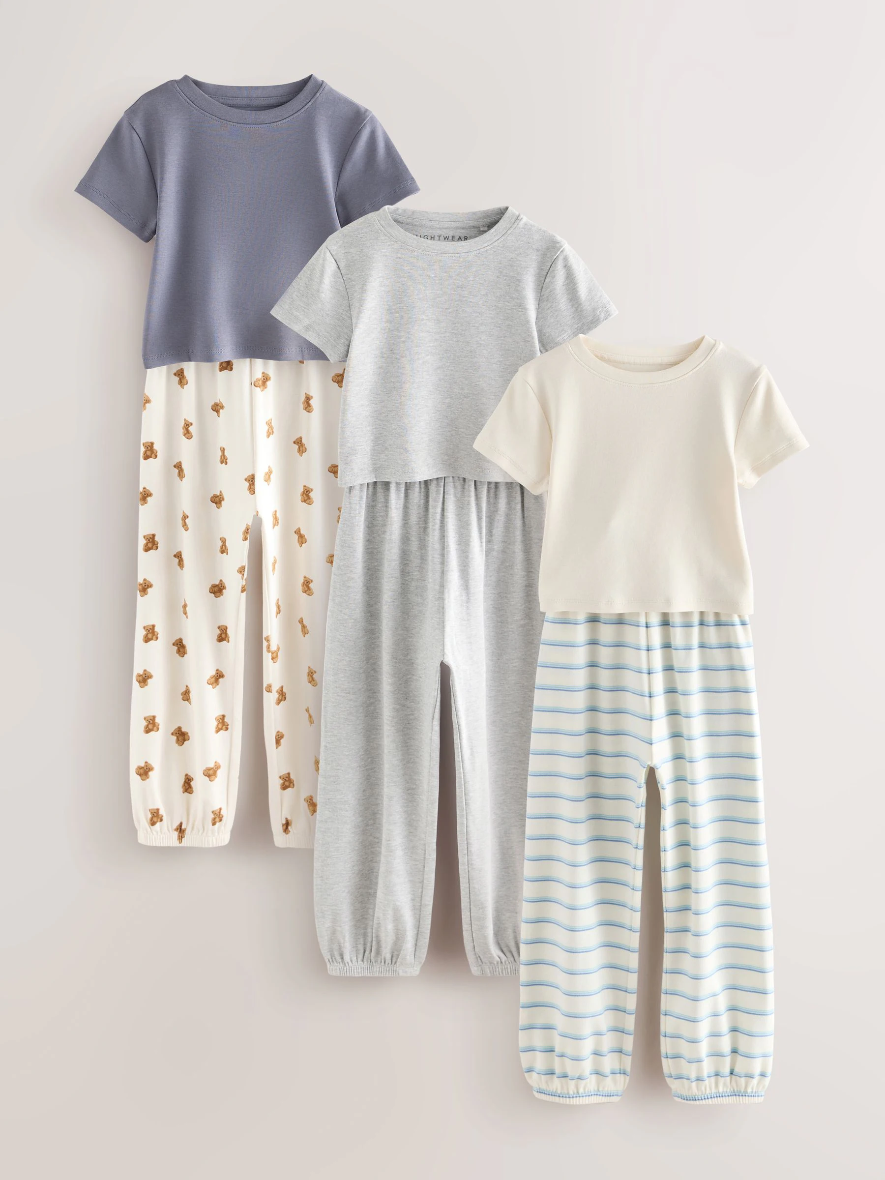 Blauw/Naturel Strepen Beer - Verpakking van 3 pyjama's met joggingbroek (3-16 jr)