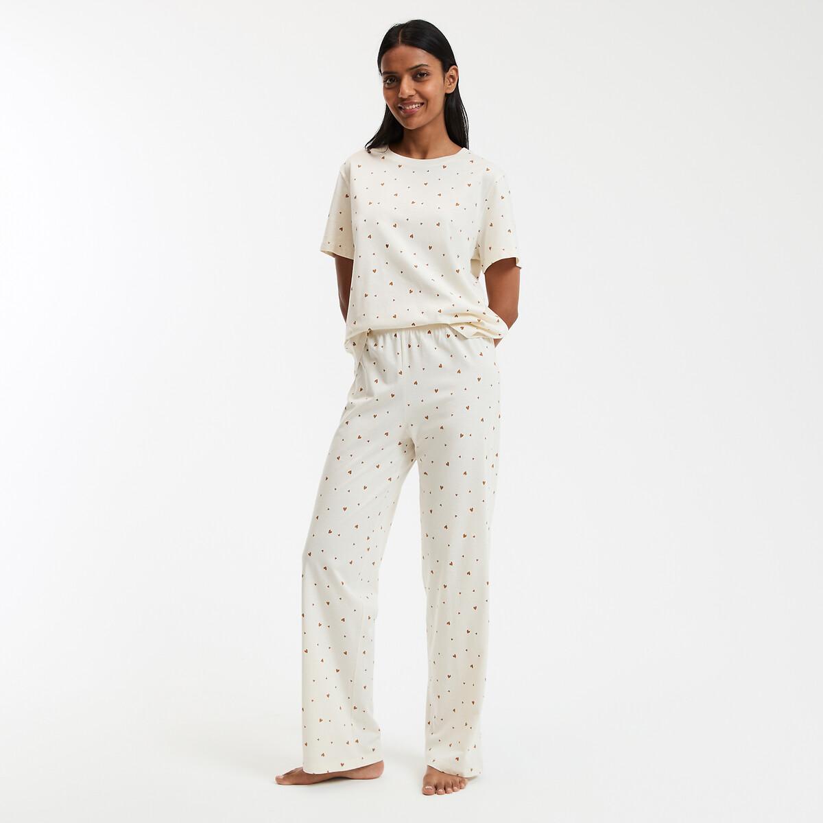 COLEÇÃO LA REDOUTE<br>Pijama com estampa de coração, malha de algodão