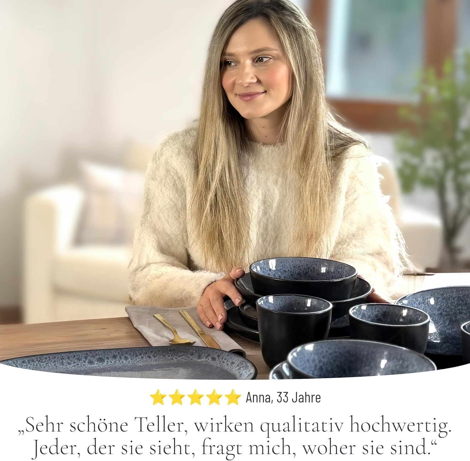Steingut Geschirrset 6 Personen Ibiza 24 tlg, Traumhaftes Mediterranes Steingut Geschirr Set, Schüssel- und Teller Set, Tafelservice 6 Personen, Geschirrsets Pure Living in Grau/schwarz