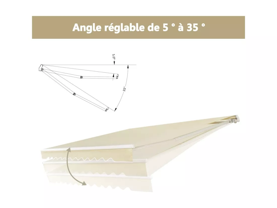 Store Banne de Balcon Rétractable avec Tissu et velours Résistant aux UV et à l'eau, Cadre en Aluminium Angle Réglable 5-35° , 3 x 2,5 m