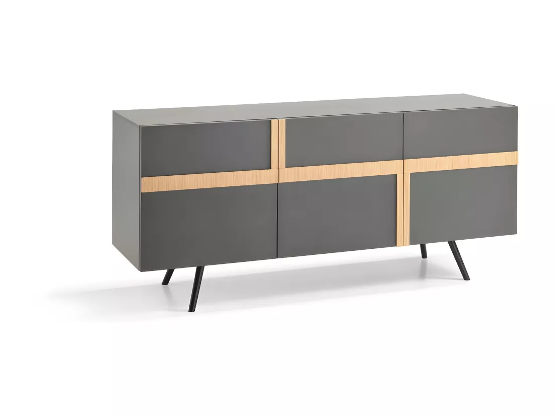 Ginger Buffet 3 portes (180 x 80 H cm) en mélaminé gris foncé