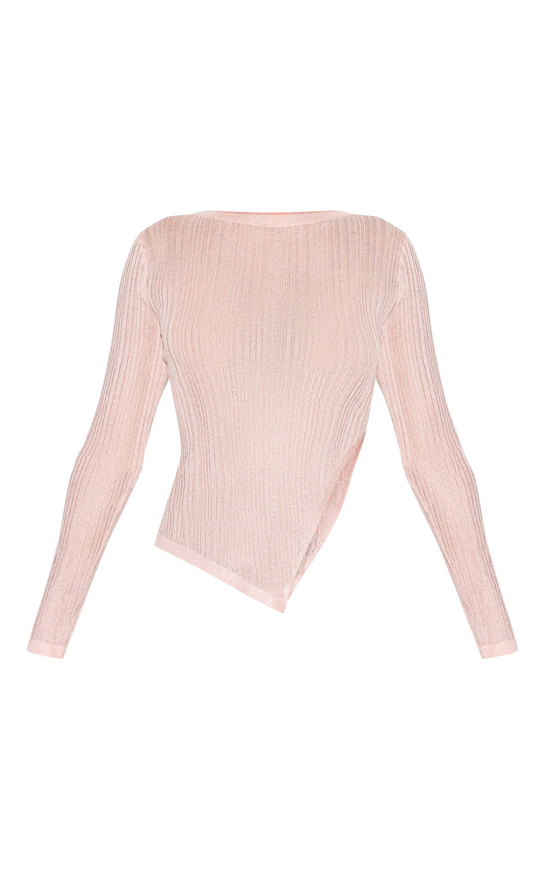 Rose Haut Asymétrique En Maille Transparente