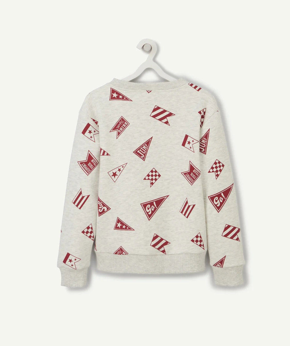 SWEAT GARÇON EN FIBRES RECYCLÉES GRIS ET IMPRIMÉ DRAPEAUX