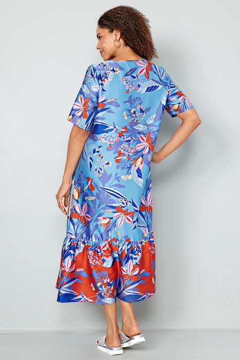 Midikleid, floraler Druck, Saumvolant