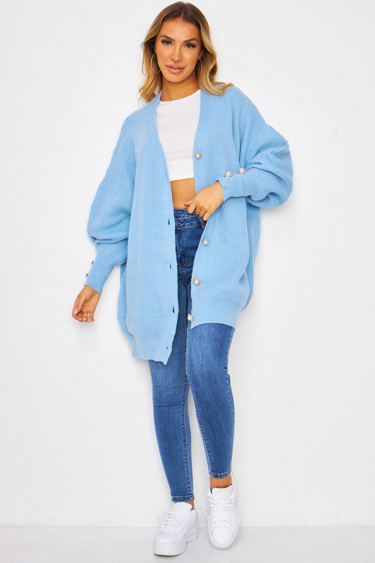 Gilet bleu avec boutons et manches ballons
