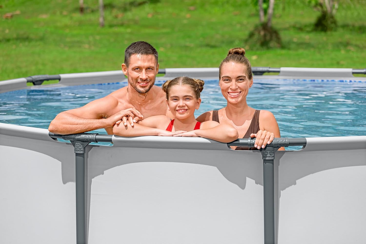 Bestway Steel Pro MAX Frame Pool Komplett-Set mit Filterpumpe Ø 427 x 107 cm, lichtgrau, rund