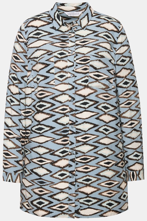 Hemdbluse, Boxy Shape, grafischer Print, Langarm