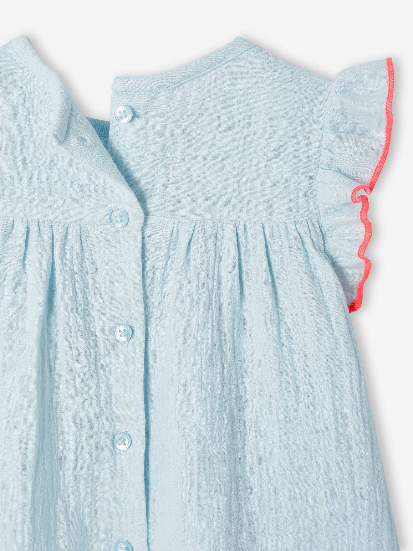 Vestido de bebê com faixa de cabelo em formato de laço azul claro