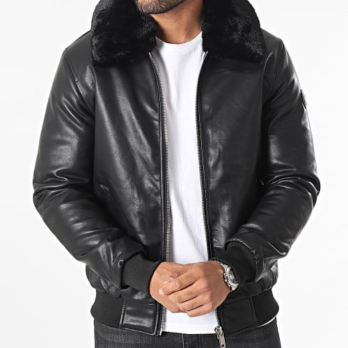 Veste Bomber Col Fourrure Noir