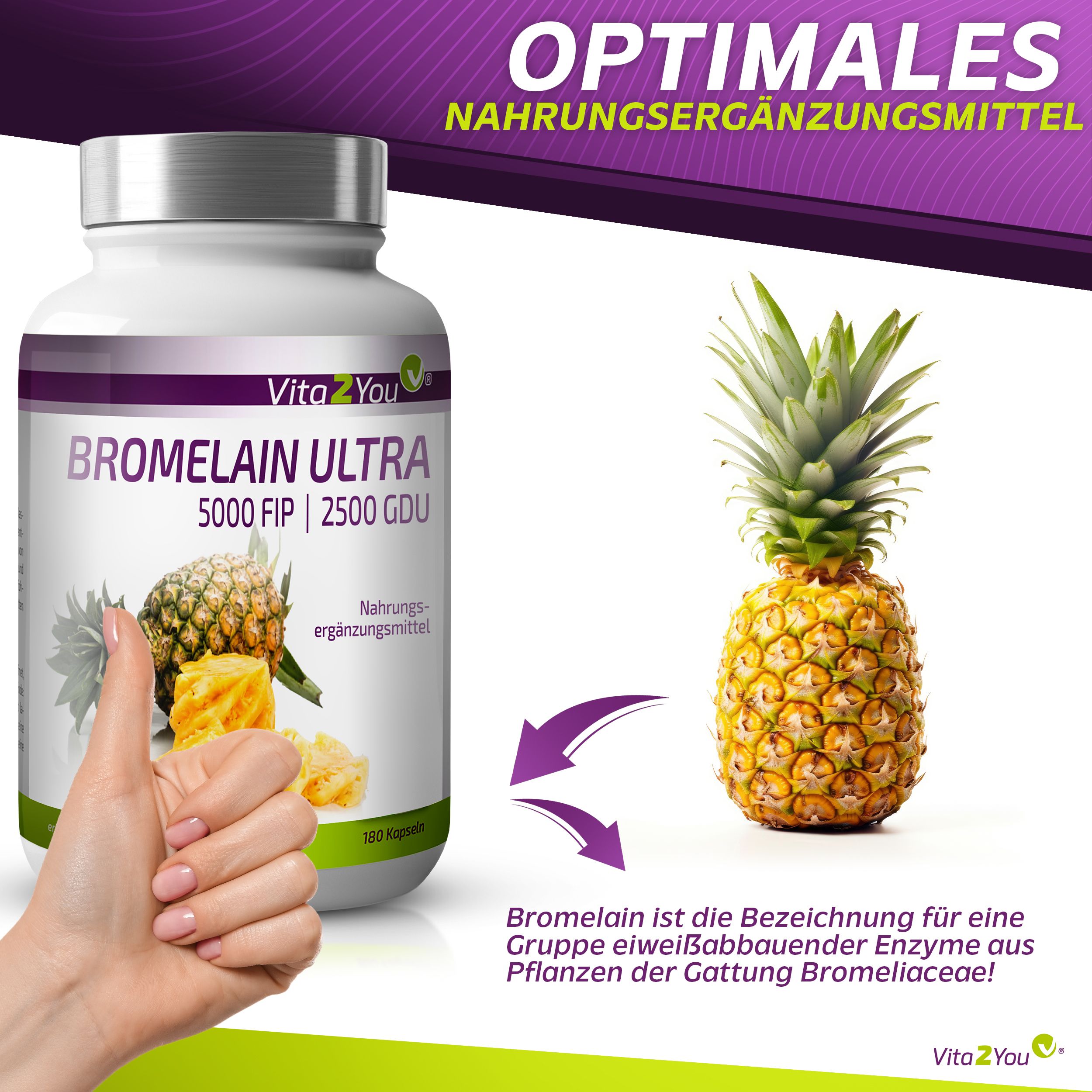 Vita2You Bromelain 5000FIP Kapseln