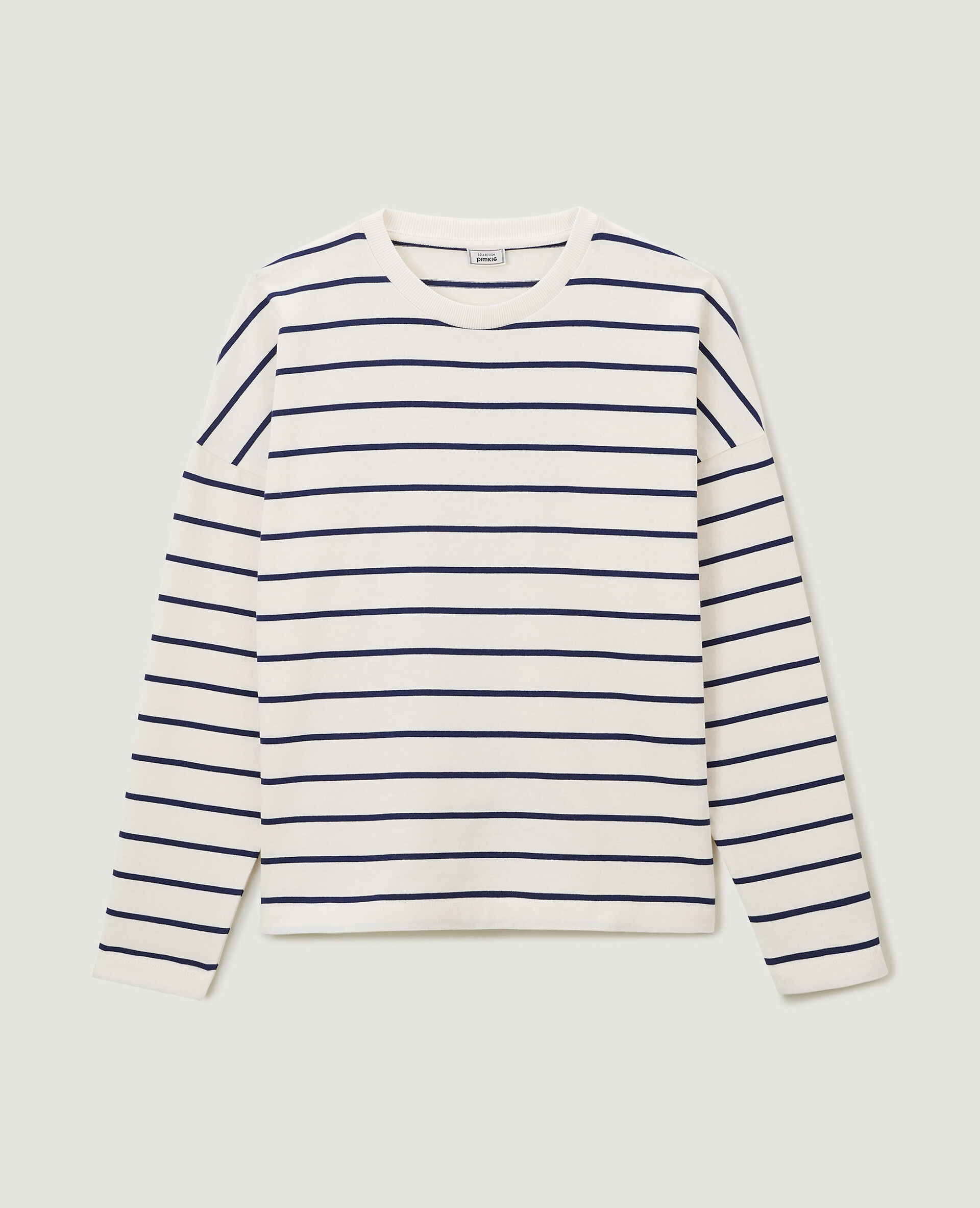 T-shirt marinière à manches longues - Blanc