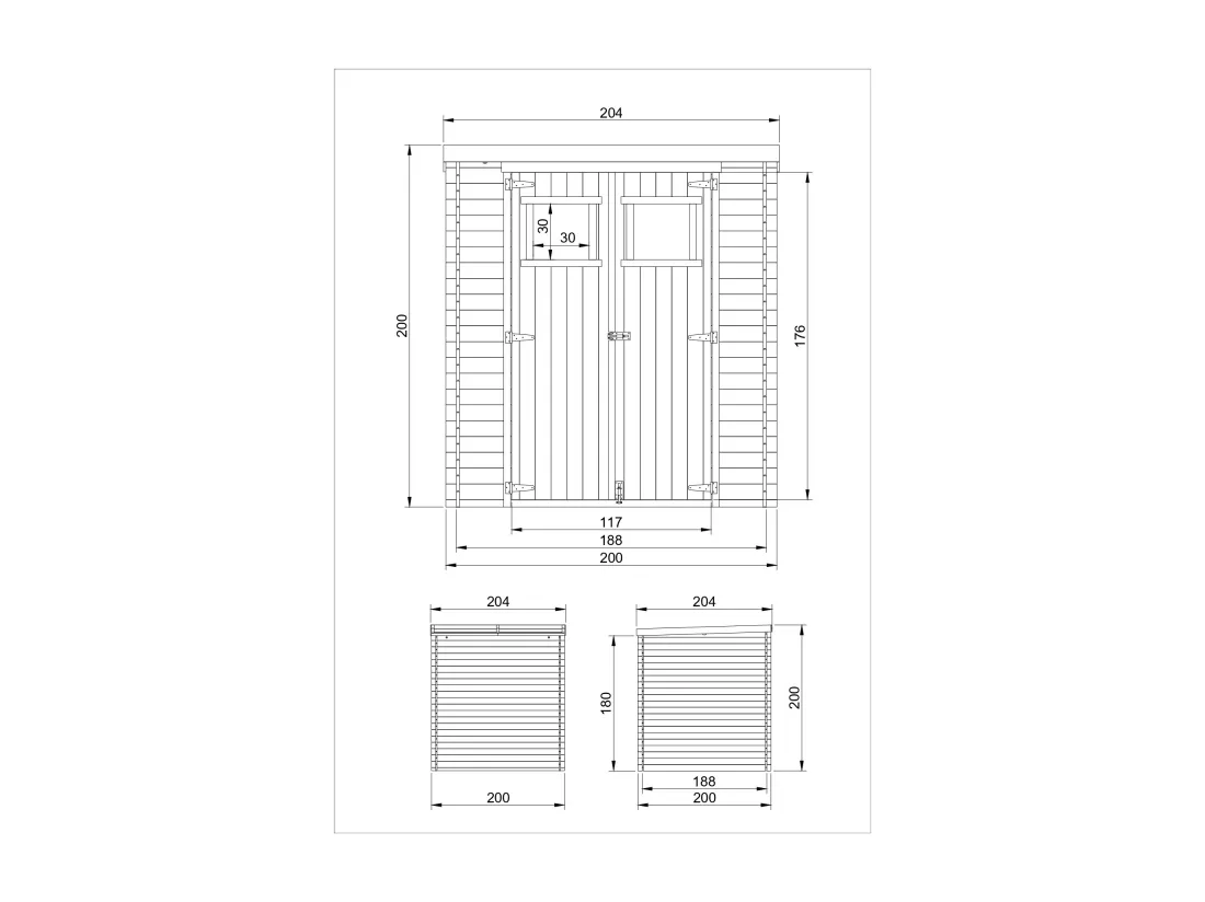 TIMBELA M309+M309G Abri de jardin en bois AVEC SOL TRAITÉ - l204xL204xH200 cm/3.53 m2