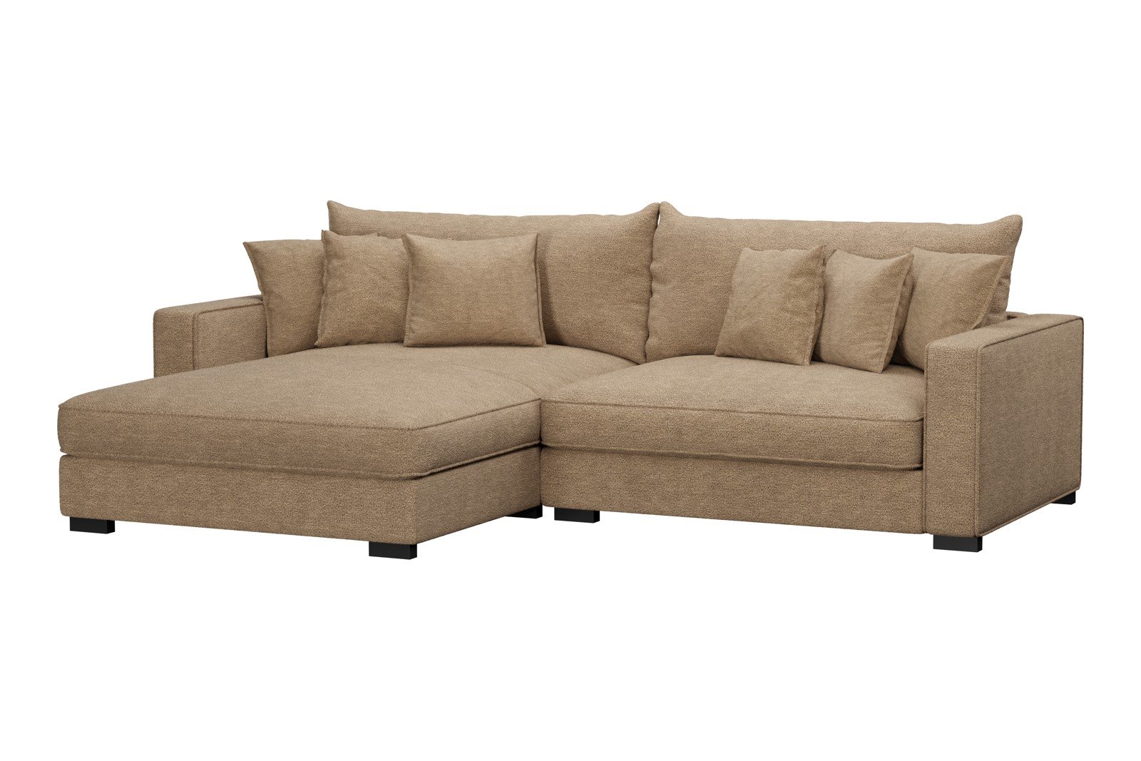 Rossi 2-seter med XL sjeselong venstre Tekstil Beatto 1012 Brown, arm B med sorte ben. Std. Komfort.