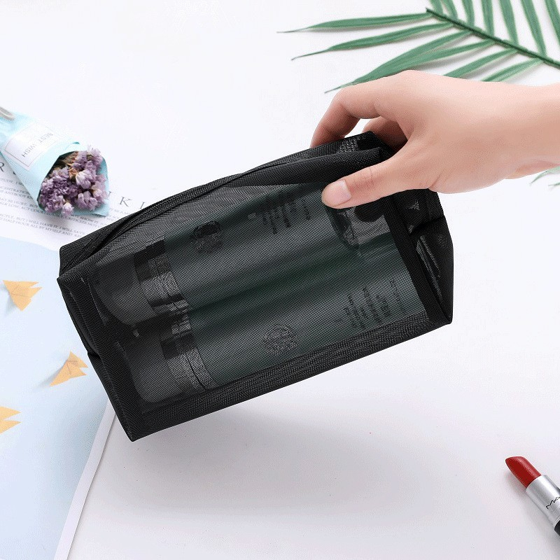 (3er Set) Kosmetik Make Up Tasche Handgepäck Necessaire Organizer Bag mit Reissverschluss - Schwarz