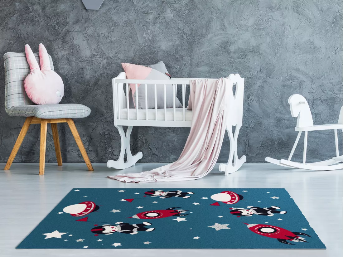 Tapis pour enfant motifs astronautes - Finition brillante lurex - 120 x 170 cm - Multicolore - ASTRONO