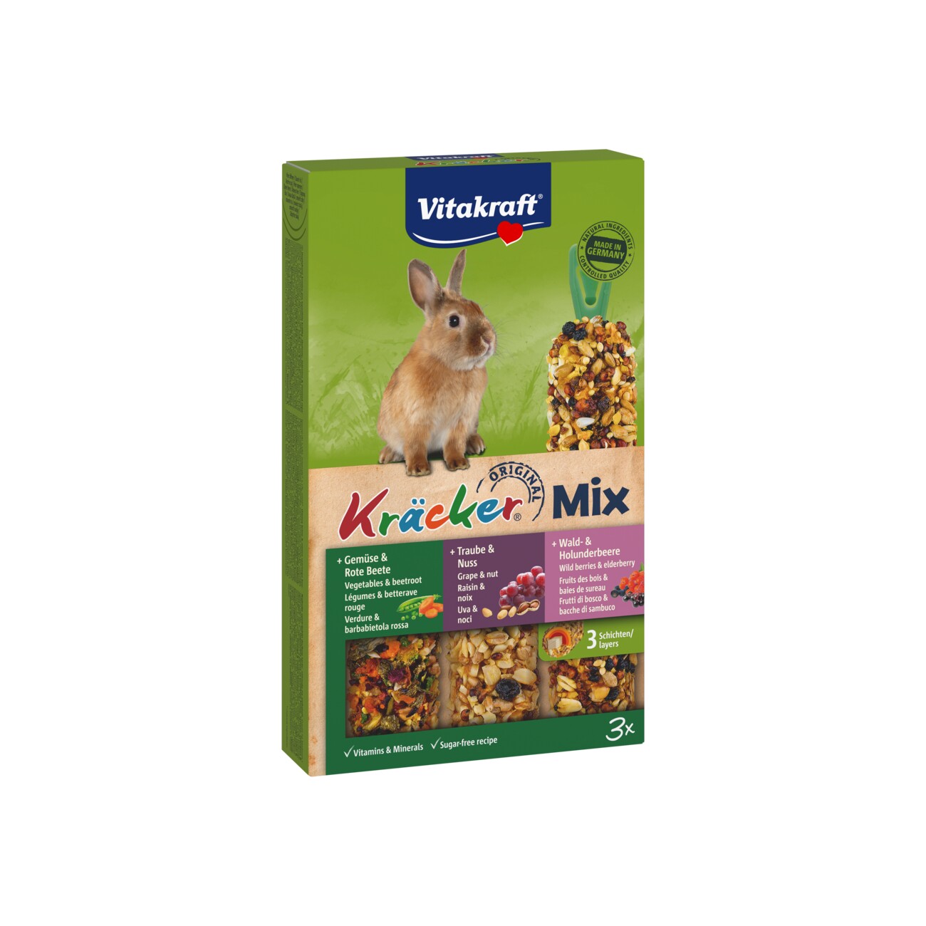 Vitakraft Kräcker Trio Gemüse-Traube-Beere 3Stk für Zwergkaninchen