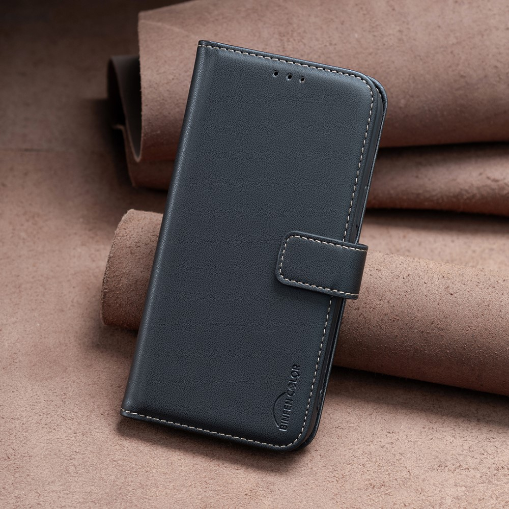 Samsung Galaxy A25 Leder Tasche Flip Cover mit Kartenfächer - Schwarz