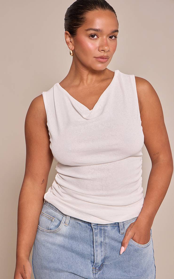 Blanc Top Shape Froncé Encolure Asymétrique Pelure D'oignon