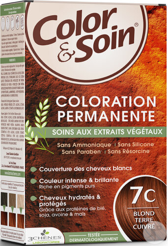 3 Chênes Color & Soin Coloration Permanente Aux Extrait Végétaux 7C Blond Terre Cuivré 1 Kit
