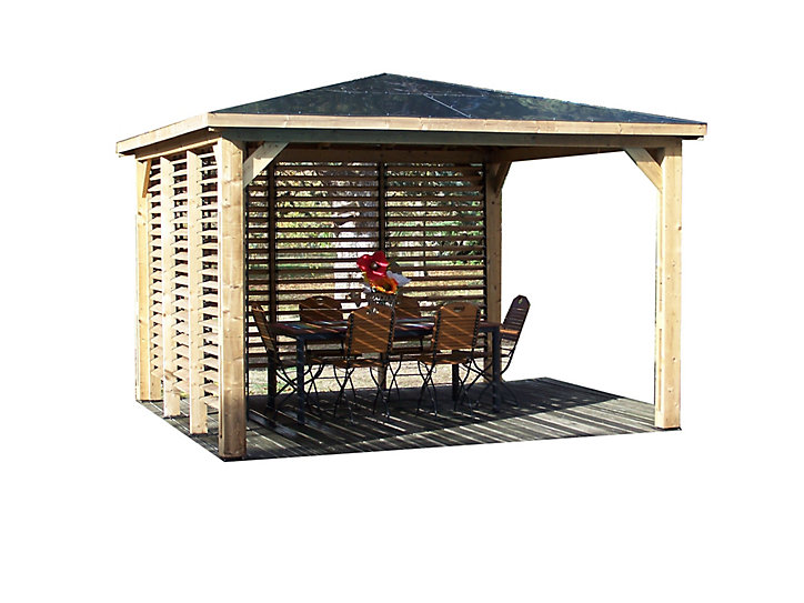 Pool house manuel bois Habrita THB 3535.VV 3,79 x 3,79 m avec 2 parois vantelle