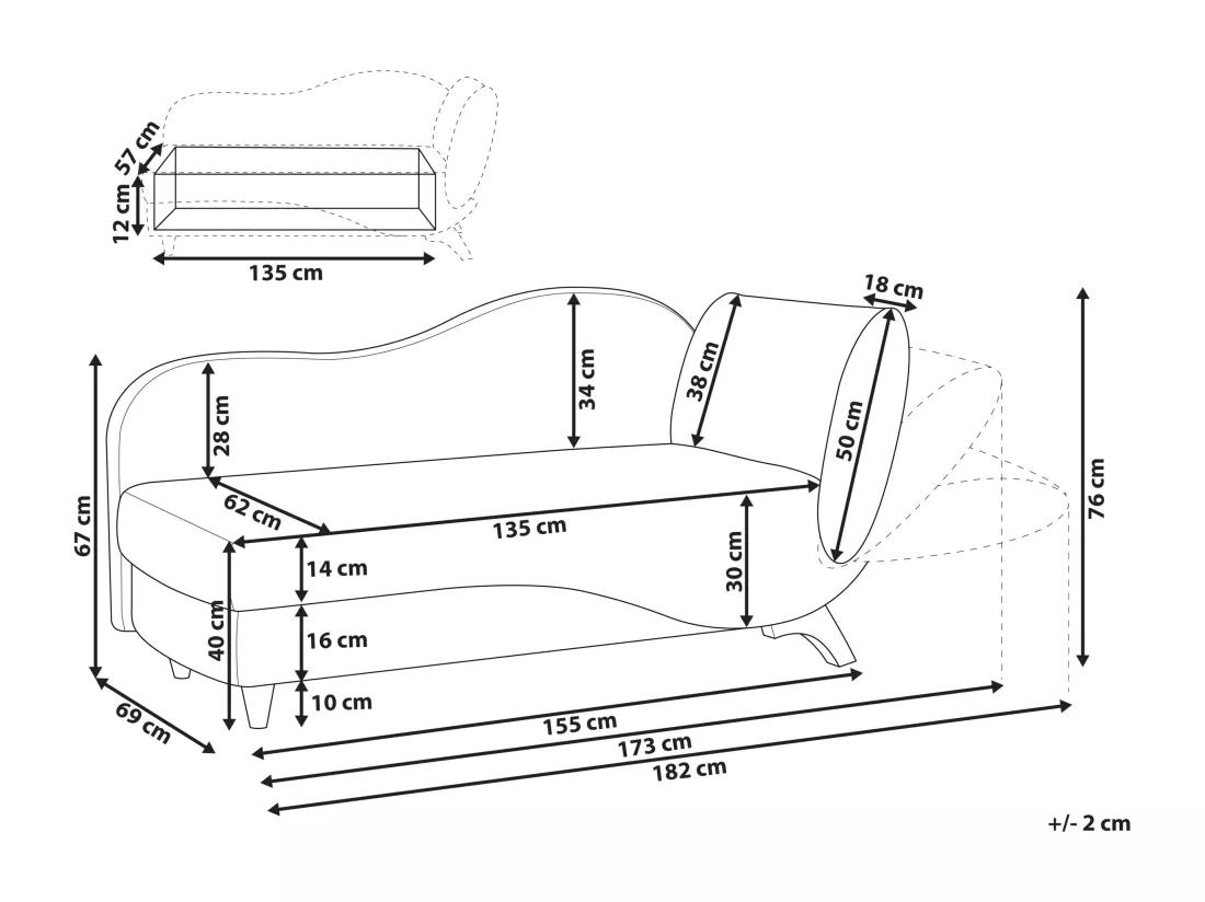 Chaise longue côté droit en velours gris foncé MERI II