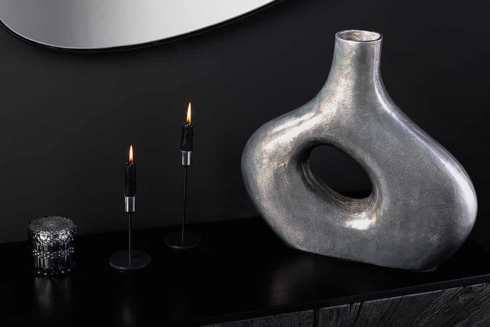 Handgefertigte Vase RING 40cm dunkelgrau Metall Dekoration Blumenvase