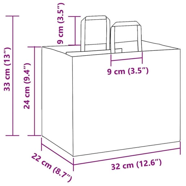 vidaXL Papirposer 250 stk med håndtak hvit 32x22x24 cm