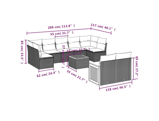 VIDAXL - Salon extérieur Salon de jardin 9 pcs avec coussins noir résine tressée