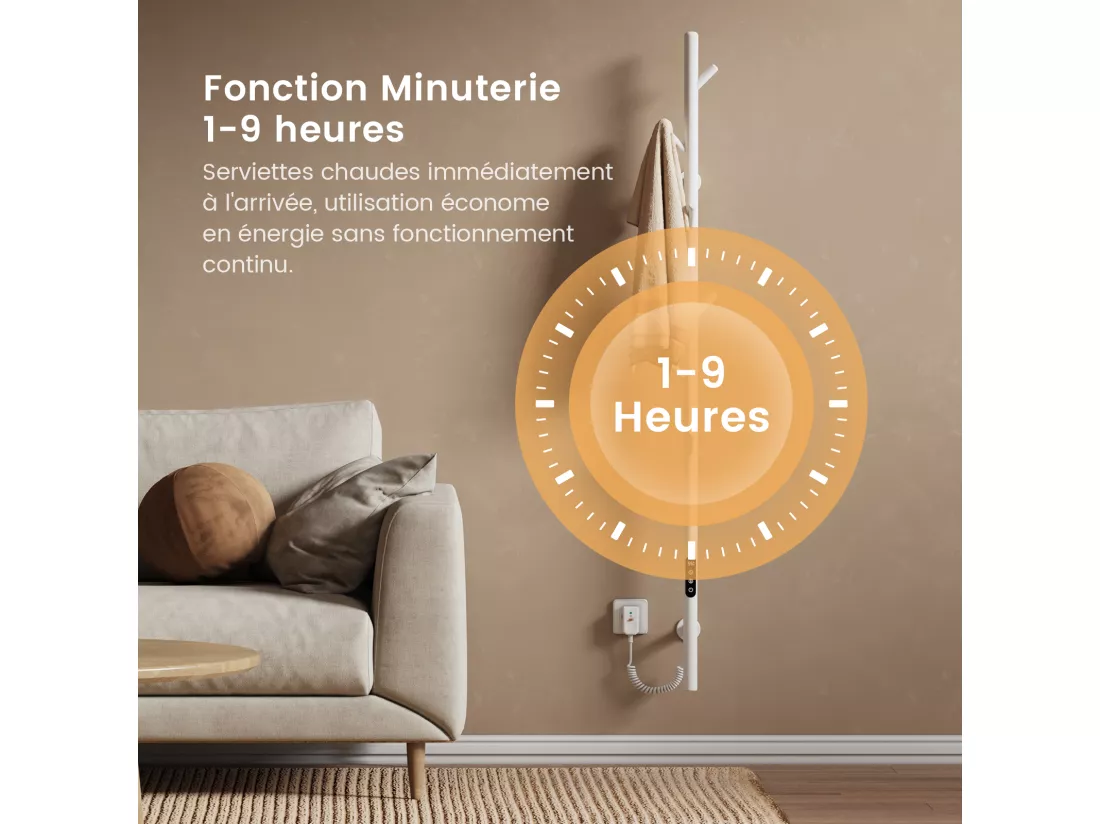 EMKE Chauffe-serviettes Électrique, thermostat intelligent WiFi, sèche-serviettes électrique, barre unique, 150 cm de hauteur, Blanc