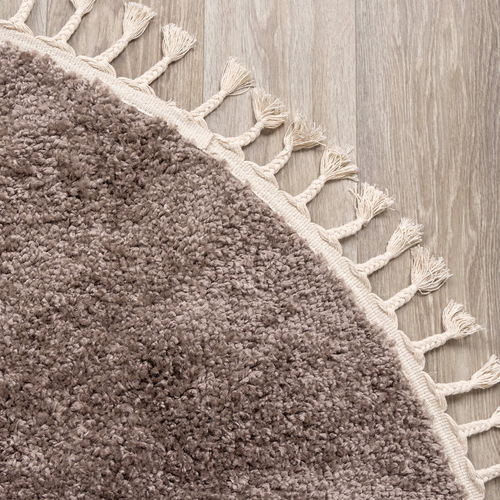 Rond hoogpolig vloerkleed - Lofty Fringe Taupe