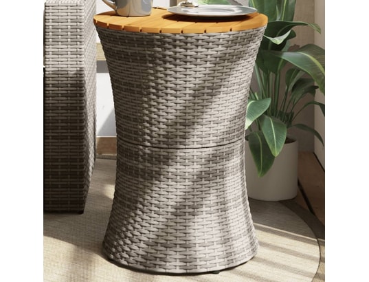 VIDAXL - Table d'appoint de jardin forme tambour gris rotin bois mass...
